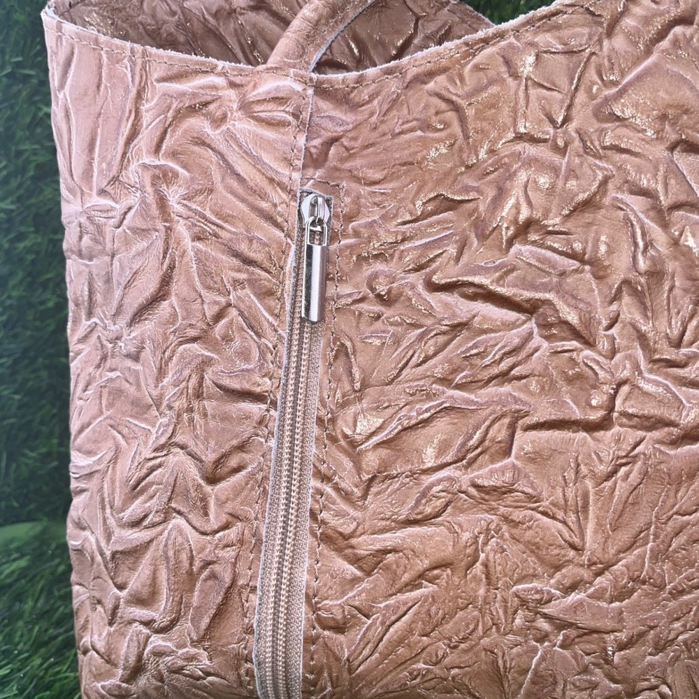 Embossed Leather Tote Bag with Scarf Accent Charm Made in Italy Borse in Pelle - Picture 5 of 16